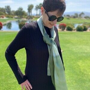 Hand Painted Green Silk Scarf Moon Drops NWT